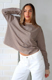 Catch The Drift Long Sleeve Tee Chocolate Tan Stripe