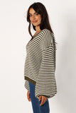 Becca Crewneck Waffle Stitch Stripe Knit Sweater Olive