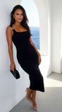 Mirella Gold Accent Ribbed Midi Dress Black
