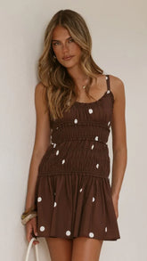 Vida Mini Dress Brown White Spot