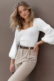 Gia Sweetheart Neck Bell Sleeve Knit Sweater White