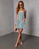 Abegail Floral Denim Overall Mini Dress