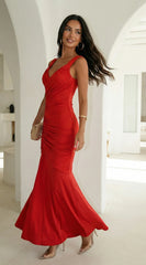 Marena Ruched Maxi Dress Red