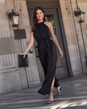 Sweet Spell Halter Waist Tie Jumpsuit