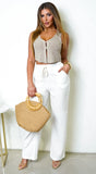 Soft Mode Linen Blend Wide Leg Pants White