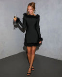 Frosted Intent Feather Trim Mini Dress
