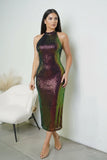 Lunera Sequin Mock Neck Midi Dress Multi Color
