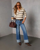 Maple Moon Knit Quarter Zip Print Sweater