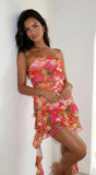 Vermellia Floral Ruffle Strapless Mini Dress Pink