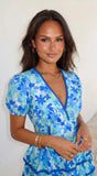 Solira Floral Tiered Mini Romper Dress Blue