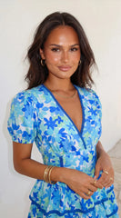 Solira Floral Tiered Mini Romper Dress Blue