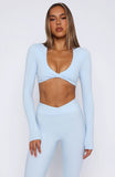 Over The Line Long Sleeve Crop Baby Blue