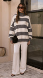 Harita Knitted Sweater Grey Cream Stripe