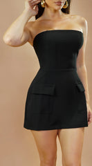 Nexa Strapless Mini Dress Romper Black