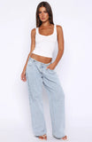 Day At A Time Low Rise Wide Leg Jeans Mid Blue