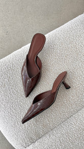 Adele Heel Chocolate Patent Croc