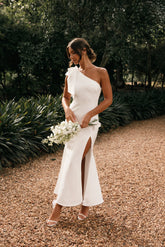 Charmed One Shoulder Midi Dress Off White