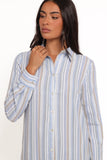 Caprice Long Sleeve Button Down Maxi Dress Blue Stripe