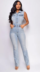 Nyssa Sleeveless Denim Jumpsuit Blue