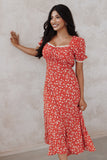 Francine Lace Midi Dress Red Floral