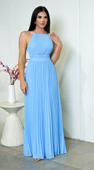 Leena Pleated Maxi Dress Blue