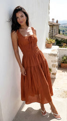 Celesta Midi Dress Rust Brown
