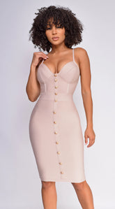 Nelinha Gold Button Bandage Dress Nude