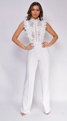 Vanna Crochet Flared Leg Jumpsuit White