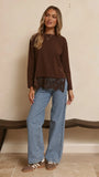 Alina Lace Trim Top Chocolate