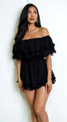 Karli Off Shoulder Ruffled Romper Black