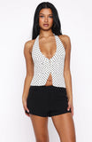 Stunner Edition Halter Top White Black Polka Dot