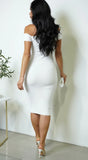 Eryndra Mock Neck Cut Out Midi Dress White