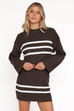 Sara Sweater Set Mini Skirt Chocolate Cream Stripe