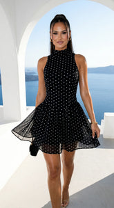 Colette Polka Dot High Neck Mini Dress Black