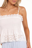 Gretal Smocked Eyelet Top White