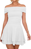 The Shoulder Mini Dress Ruffle Hem Ruched Corset Short Cocktail Party Dresses