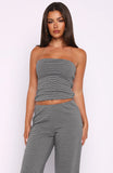 Happy It Happened Strapless Top Grey White Stripe