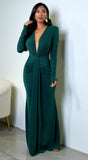 Leilani Metallic Ruched Deep V Maxi Dress Green