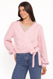 Etta Ballet Wrap Knit Sweater Pink