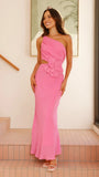 Bloom One Shoulder Cut Out Maxi Dress Hot Pink