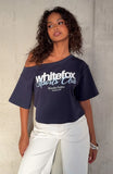 Ive Got That Feeling Boxy Off Shoulder Tee Navy