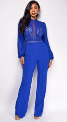 Nerine Crochet Lace Mesh Jumpsuit Royal Blue