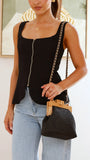 Abby Timber Frame Woven Mini Bag Black