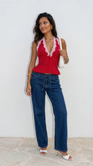 Ventura Drawstring Wide Leg Denim Pants Blue
