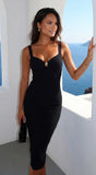 Veroniqa Ribbed Knit Sweetheart Midi Dress Black
