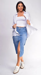 Sydney Denim Cargo Midi Skirt Blue