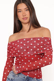 Caelira Off Shoulder Top Red Polka Dot
