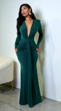 Leilani Metallic Ruched Deep V Maxi Dress Green