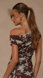 Ellita Off Shoulder Top Chocolate Blue Print