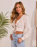 Glowy Haven Ruffle Trim Front Tie Top